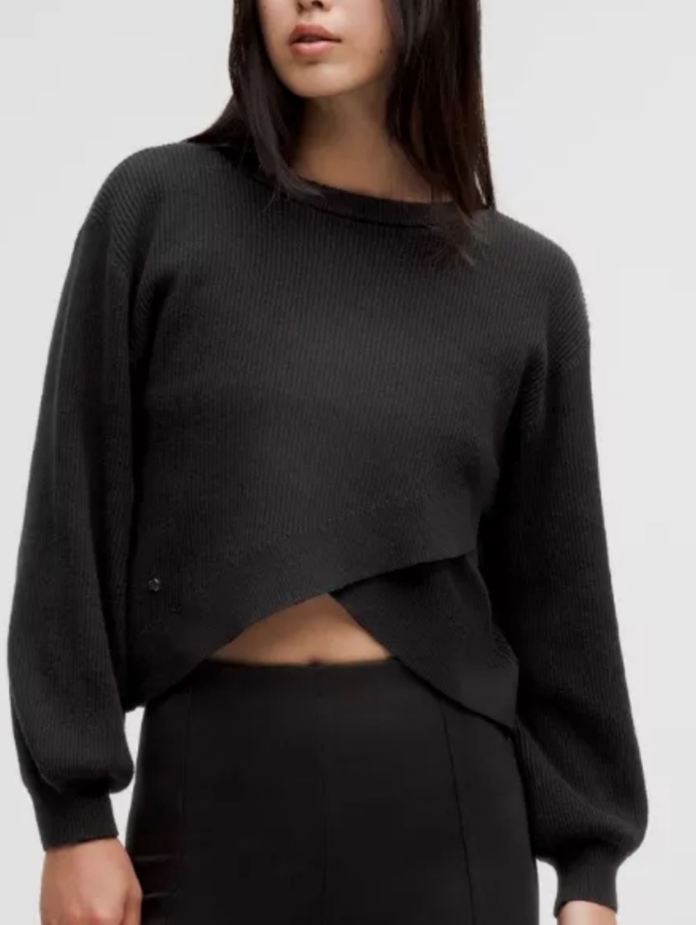 Lululemon Reversible Crossover Sweater Black Cashmere Blend Size 8
